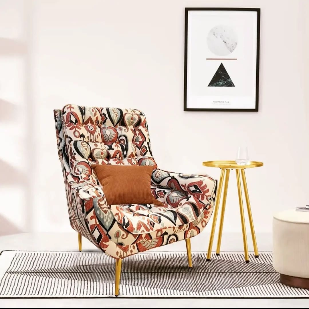 Valencia Tufted Wing Chair in Printed Fabric