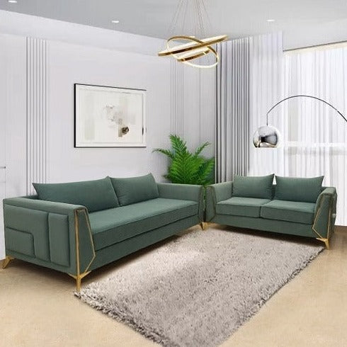 Dinzo 2 Seater Sofa With Front Frame In Green Velvet Fabric