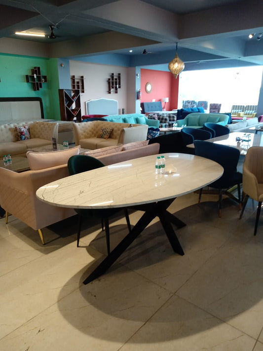 Joey Marble Dining Table With Metal Black Frame