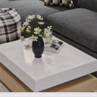 Anslay Coffee Table in Rubber Wood with Glossy Finish Top