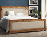 Lockridge Upholstered Solid Wood King Size Bed In Teak Finish