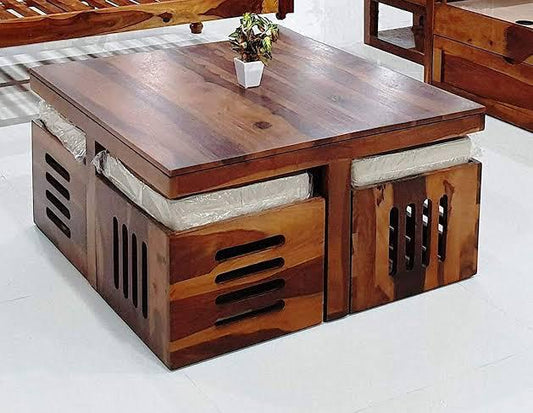 Marvel Coffee Table With Stool In Sheesham Wood