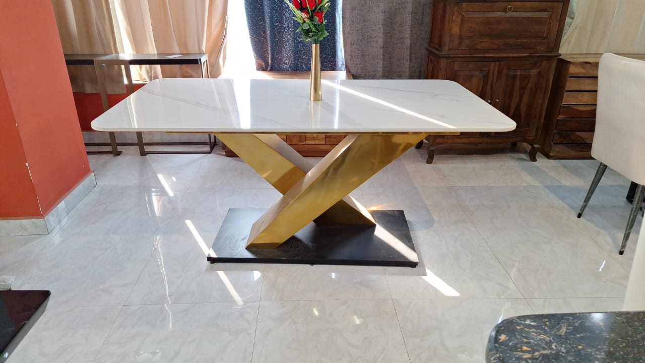 Acko Marble Dining Table With SS Golden Frame GetMyCouch
