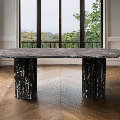 Natural Marble Top Dining Table - Black