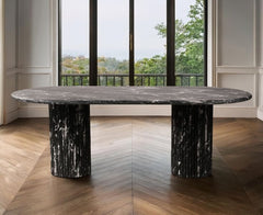 Natural Marble Top Dining Table - Black