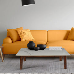 Emma Modern Marble Coffee Table In Teak Finish