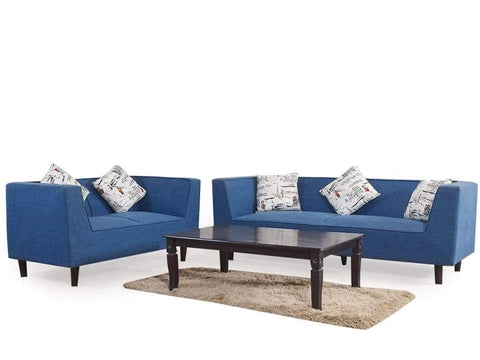 Liana 3+2 Sofa Set In Premium Blue Cotton Fabric