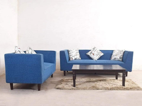 Liana 3+2 Sofa Set In Premium Blue Cotton Fabric