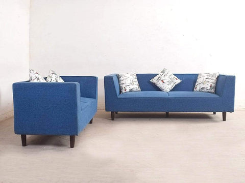 Liana 3+2 Sofa Set In Premium Blue Cotton Fabric