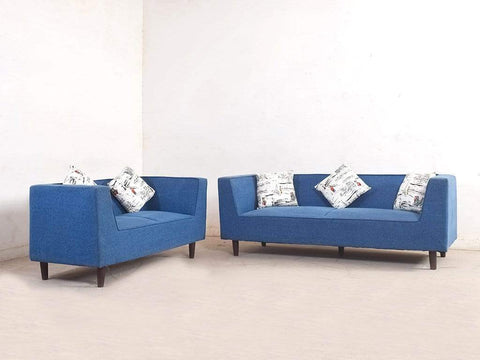 Liana 3+2 Sofa Set In Premium Blue Cotton Fabric