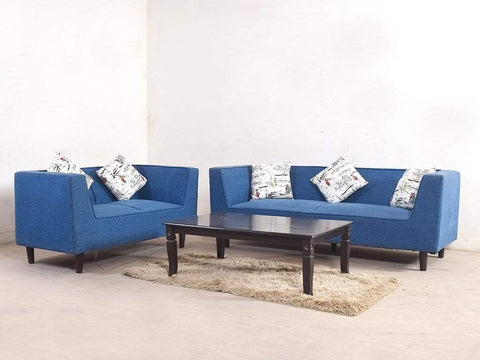 Liana 3+2 Sofa Set In Premium Blue Cotton Fabric