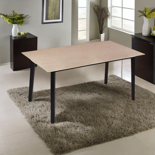 Advik 6 Seater Marble Dining Table In Dark Walnut Finish