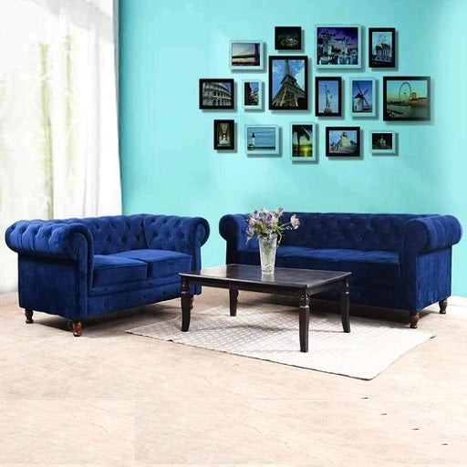 Winchester Chesterfield Sofa In Blue Velvet Fabric