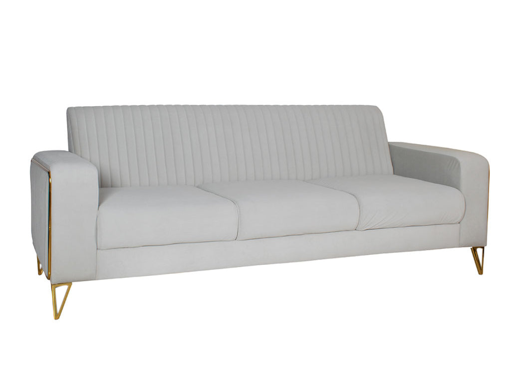 Maverick Three Seater Sofa In Beige Velvet Fabric