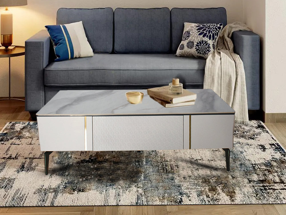 Calvin Storage Coffee Table in Marble Top