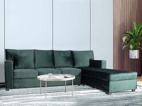 Walter Corner Sectional Sofa in Green Velvet Fabric