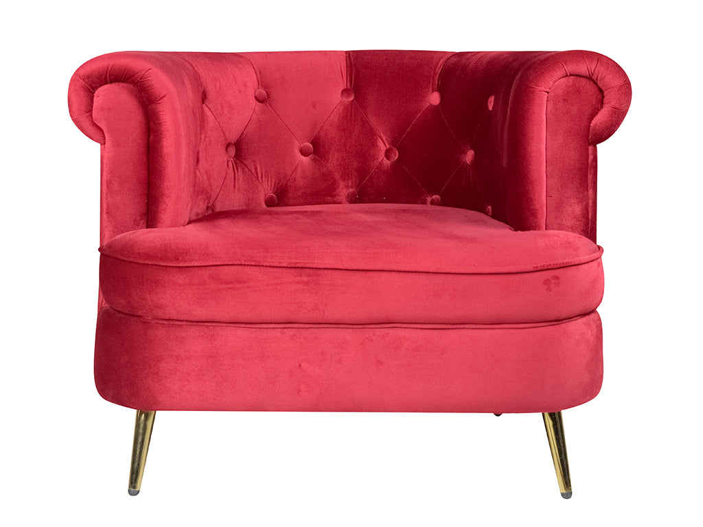 Bardot Lounge Chair Maroon Velvet Fabric With Golden Legs