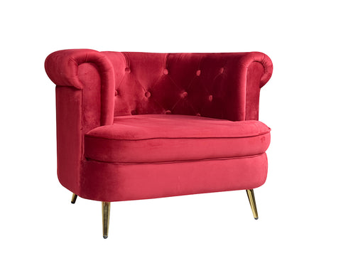 Bardot Lounge Chair Maroon Velvet Fabric With Golden Legs