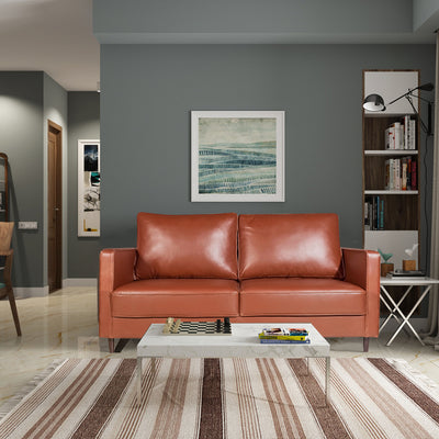 Analia Three Seater Sofa In Tan Brown Leatherette