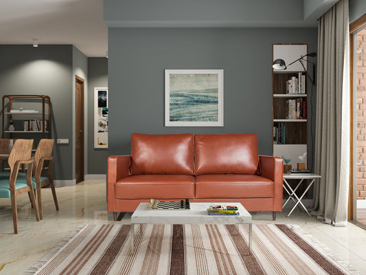 Analia Three Seater Sofa In Tan Brown Leatherette