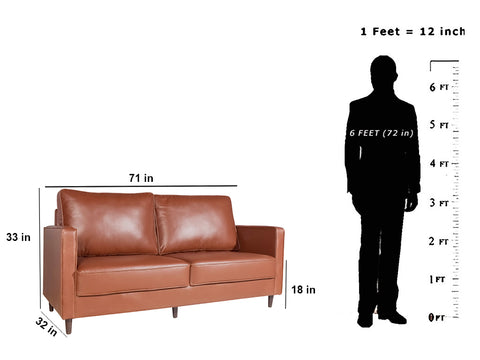 Analia Three Seater Sofa In Tan Brown Leatherette