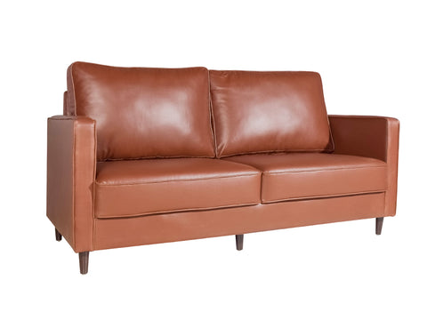 Analia Three Seater Sofa In Tan Brown Leatherette