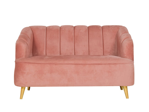 Nelio Two Seater Sofa in Salmon Color in Velvet Fabric