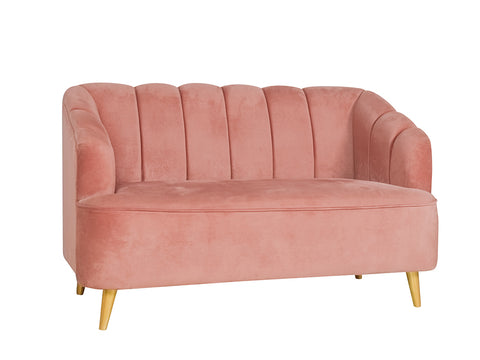 Nelio Two Seater Sofa in Salmon Color in Velvet Fabric