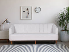 Nelio Three Seater Sofa in Cream Color Leatherette