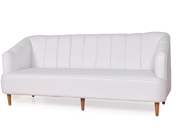 Nelio Three Seater Sofa in Cream Color Leatherette