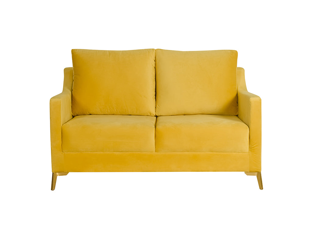 Donald 2 Seater Loveseat Sofa In Yellow Velvet Fabric