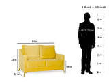 Donald Two Seater Loveseat Sofa In Yellow Velvet Fabric