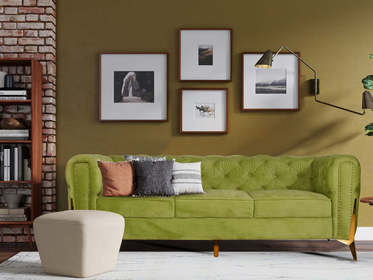 Oliver 3 Seater Sofa In Green Velvet Fabric