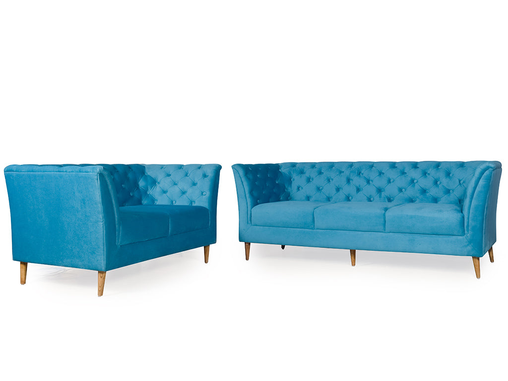 Watson 3+2 Sofa Set In Blue Premium Velvet Fabric