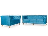 Watson 3+2 Sofa Set In Blue Premium Velvet Fabric