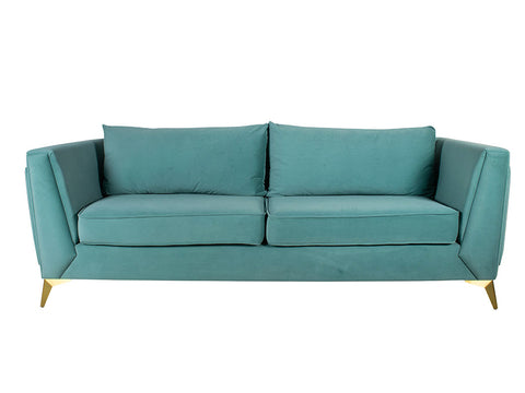 Dinzo Three Seater Sofa In Sea Green Velvet Fabric