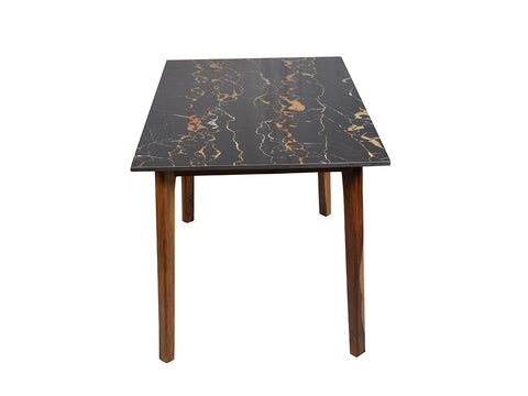 Marvin 4 Seater Marble Dining Table In Teak Finish