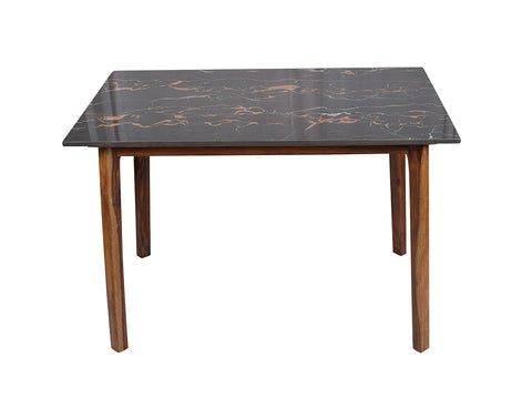 Marvin 4 Seater Marble Dining Table In Teak Finish