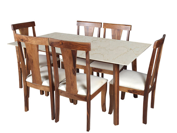 Advik marble dining table 6 seatar Set In Victoria Chairs