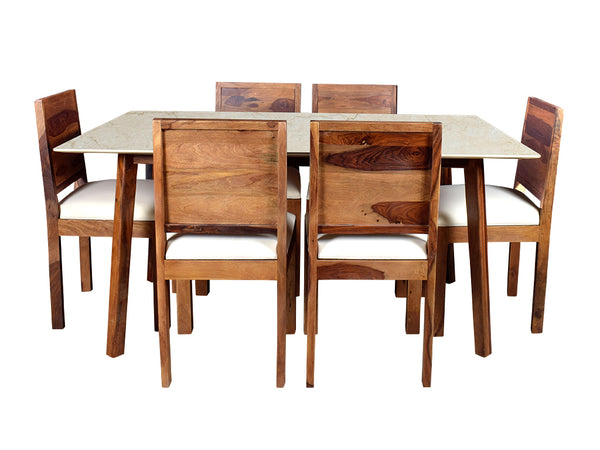 Advik Six Seater Marble Dining Set With Oribi Chairs