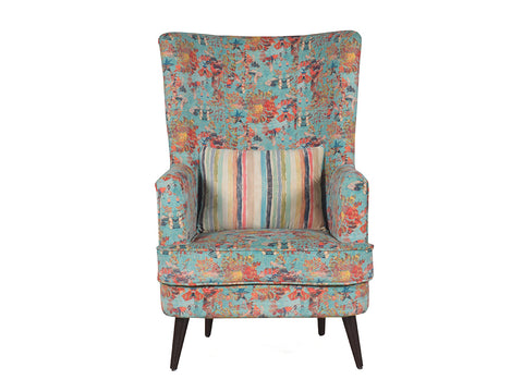 Titus Beauty High Back Wing Chair Premium Suede Floral Fabric