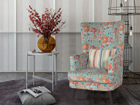 Titus Beauty High Back Wing Chair Premium Suede Floral Fabric