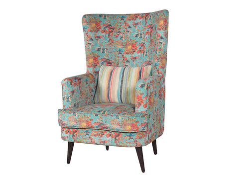 Titus Beauty High Back Wing Chair Premium Suede Floral Fabric