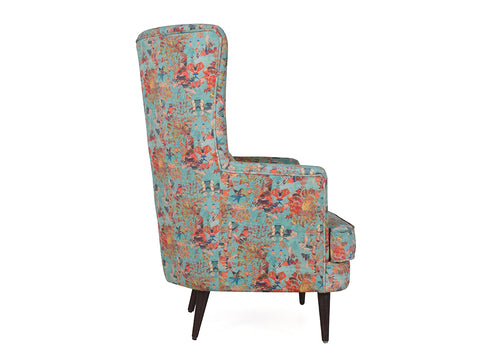 Titus Beauty High Back Wing Chair Premium Suede Floral Fabric