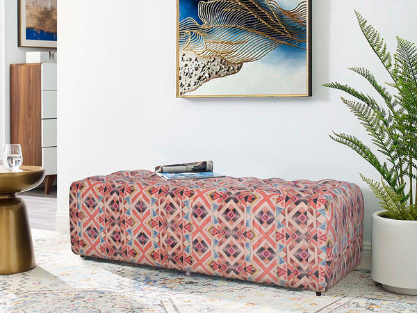 Amnon Upholstered Bench in Premium Suede Floral Fabric