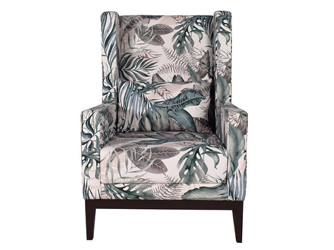 Ursula Wing Chair in Green Printed Fabric