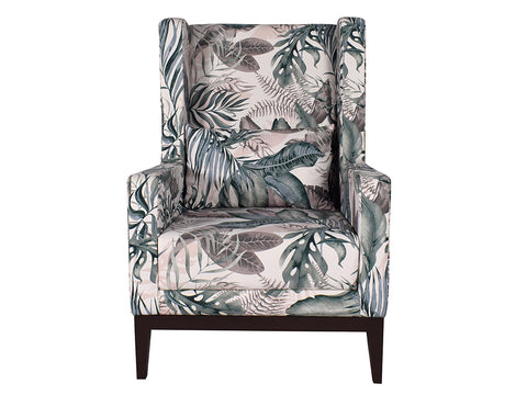 Ursula Wing Chair in Green Printed Fabric