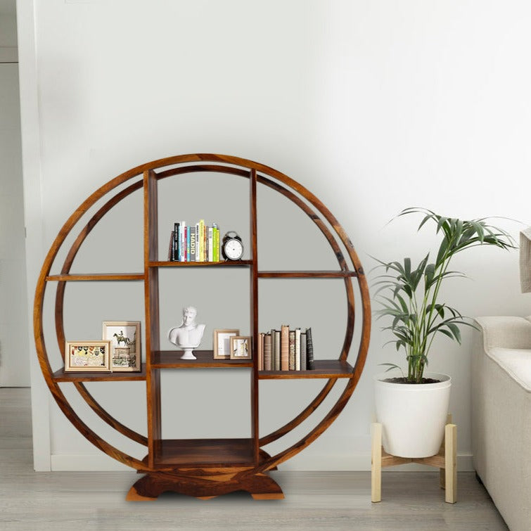 Roven Round Bookshelf in Sheesham Wood