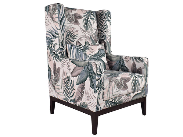 Ursula Wing Chair in Green Printed Fabric