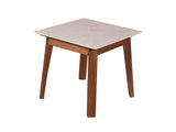 Galatea Marble Side Table In Teak Finish